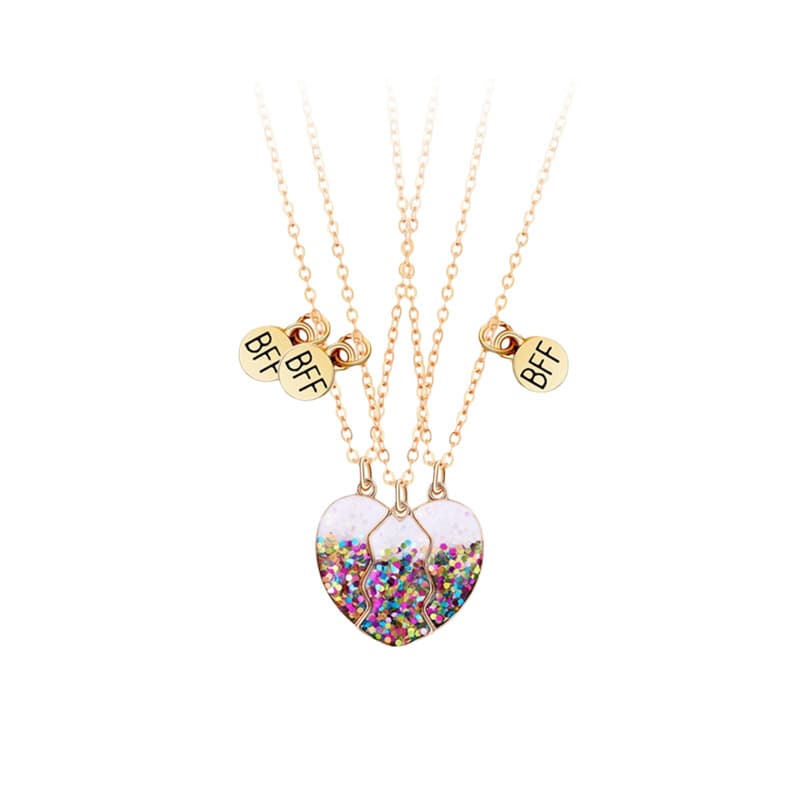 Magnetic Best Friend Necklaces Set - Glitter Heart Puzzle Jewelry for Girls