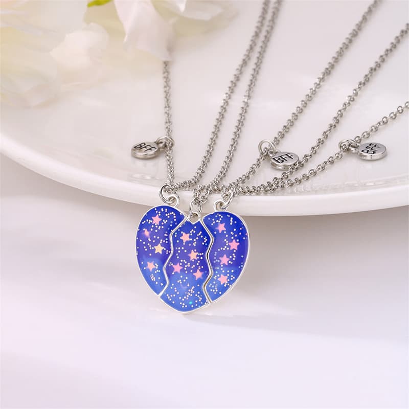 Customizable Magnetic Starry Heart Necklace Set for Best Friends