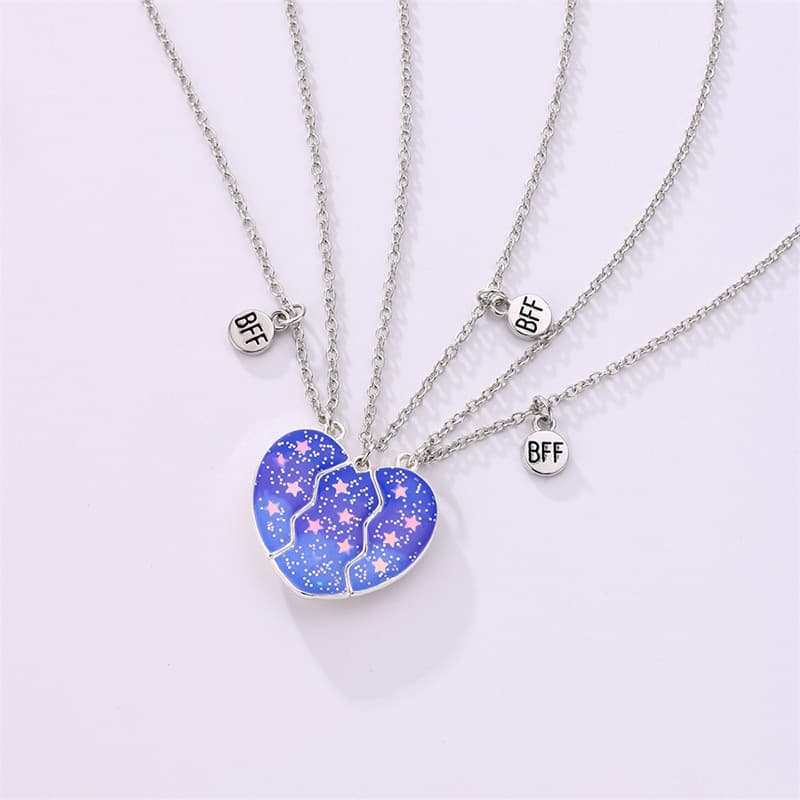 Customizable Magnetic Starry Heart Necklace Set for Best Friends