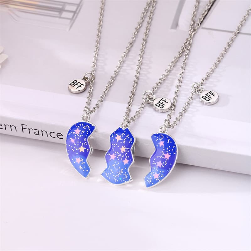 Customizable Magnetic Starry Heart Necklace Set for Best Friends