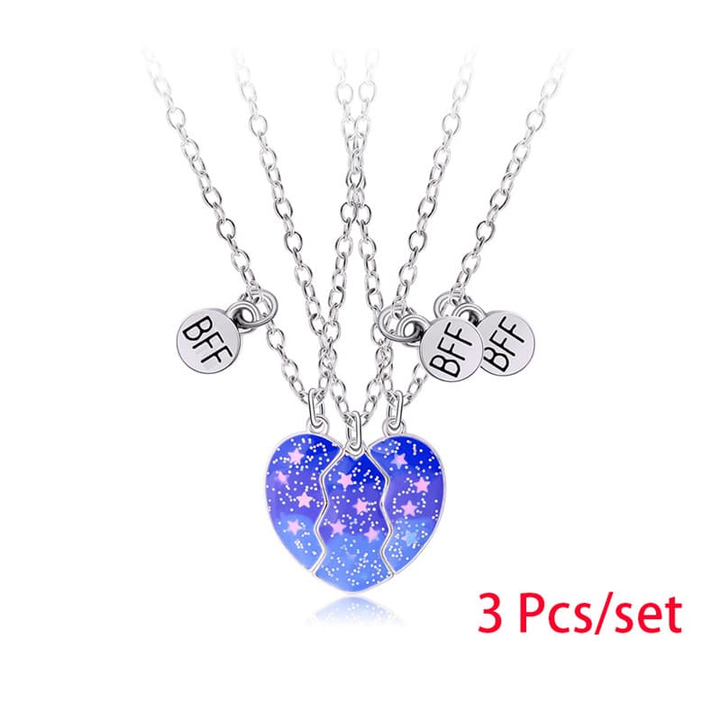 Customizable Magnetic Starry Heart Necklace Set for Best Friends