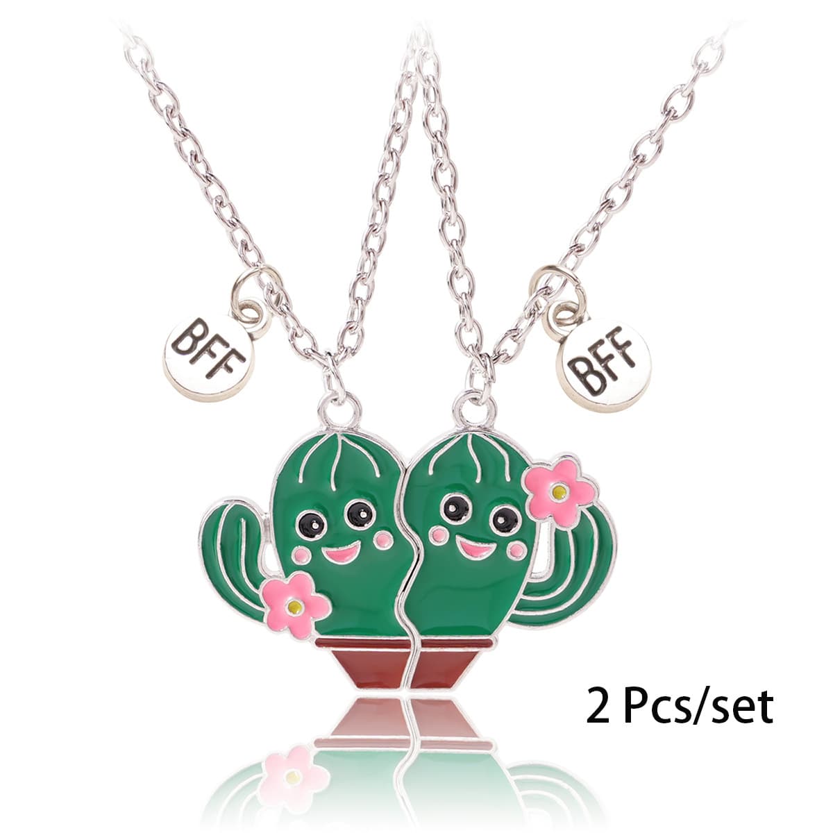 Cactus Best Friend Necklaces - Cute Enamel Pendant Set for Girls & BFFs