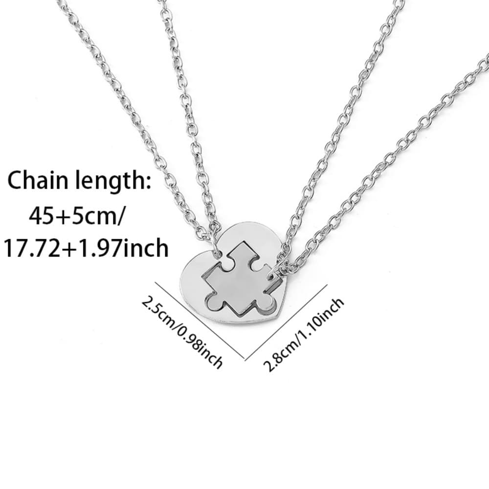 Heart Puzzle Necklace Set for Couples, Custom Engraved Friendship Jewelry