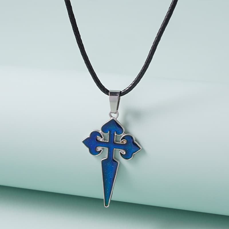 Cool Temperature-Sensitive Cross Pendant Necklace with Sparkling Blue Design
