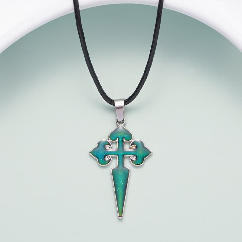 Cool Temperature-Sensitive Cross Pendant Necklace with Sparkling Blue Design
