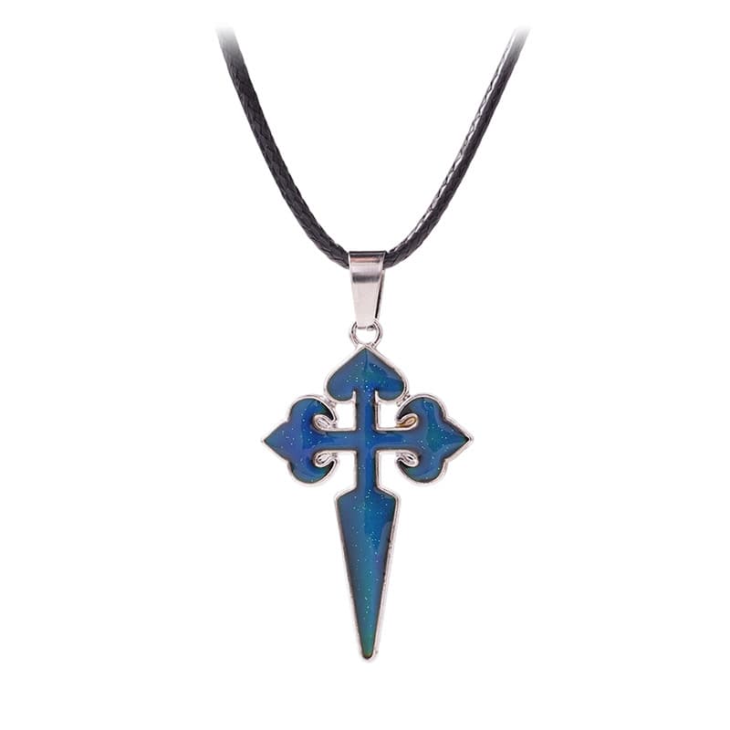 Cool Temperature-Sensitive Cross Pendant Necklace with Sparkling Blue Design