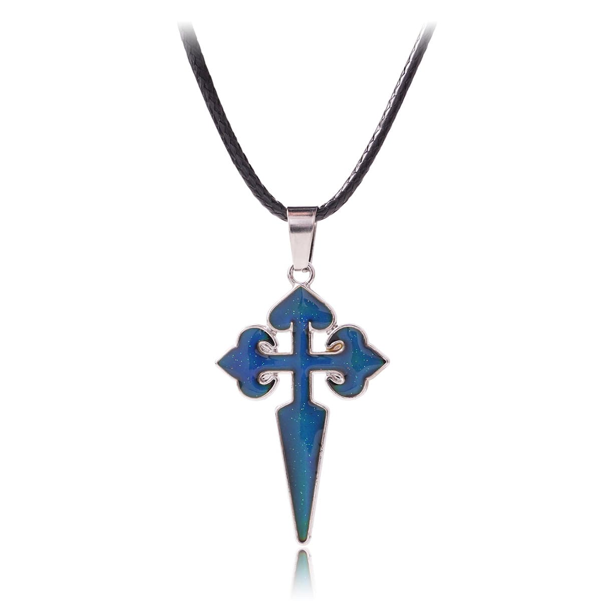 Cool Temperature-Sensitive Cross Pendant Necklace with Sparkling Blue Design