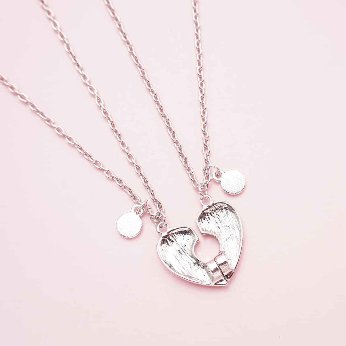 Sweet Donut BFF Necklace Set - Pink Heart Split Pendant for Best Friends