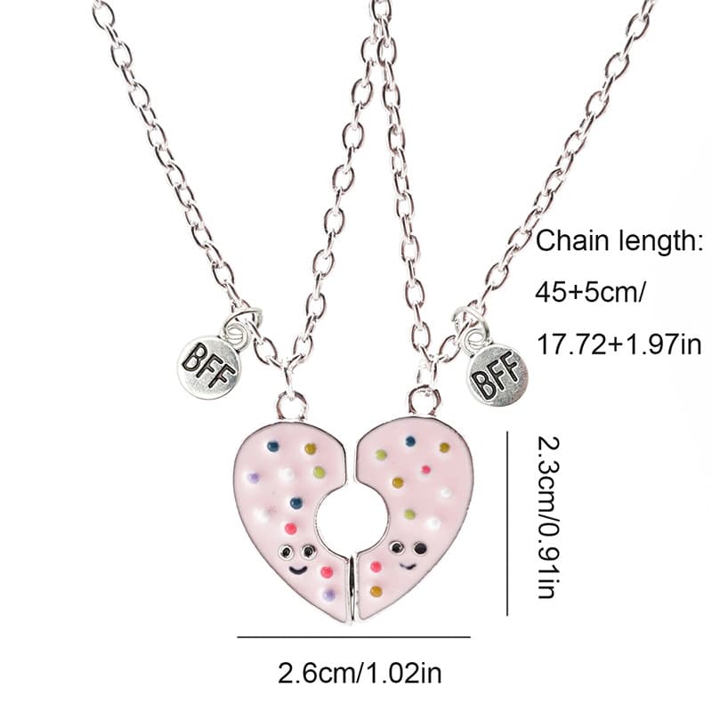 Sweet Donut BFF Necklace Set - Pink Heart Split Pendant for Best Friends