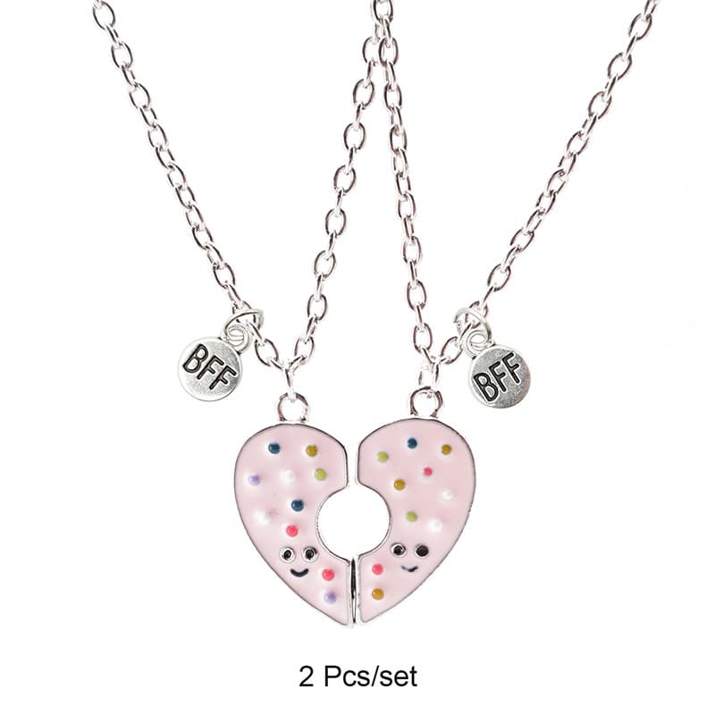 Sweet Donut BFF Necklace Set - Pink Heart Split Pendant for Best Friends
