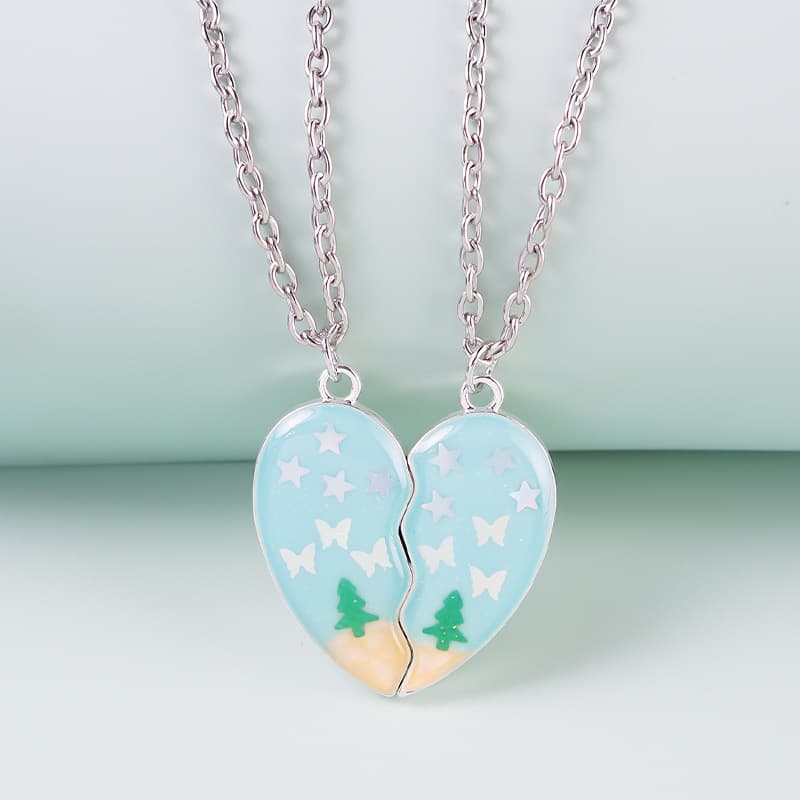 Magnetic Best Friend Necklaces Set - Heart Tree Butterfly Pendant Gift