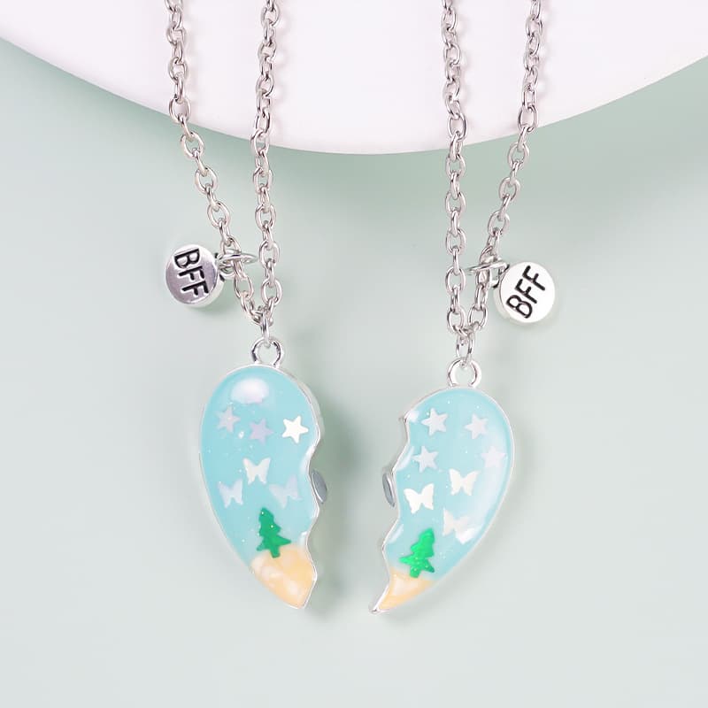 Magnetic Best Friend Necklaces Set - Heart Tree Butterfly Pendant Gift