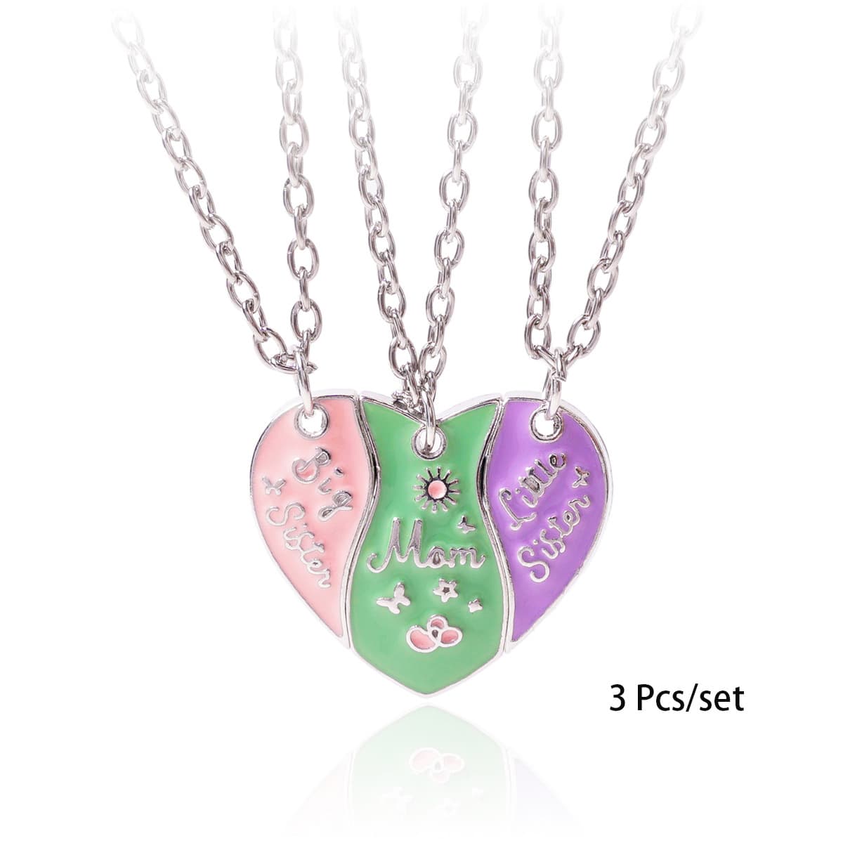 Heart Magnetic Family Necklace Set - Big Sister, Mom, Little Sister