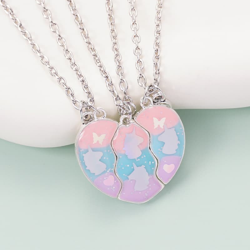 Unicorn Heart Magnetic BFF Necklace Set for Best Friends