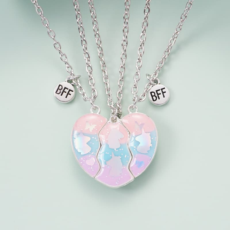 Unicorn Heart Magnetic BFF Necklace Set for Best Friends