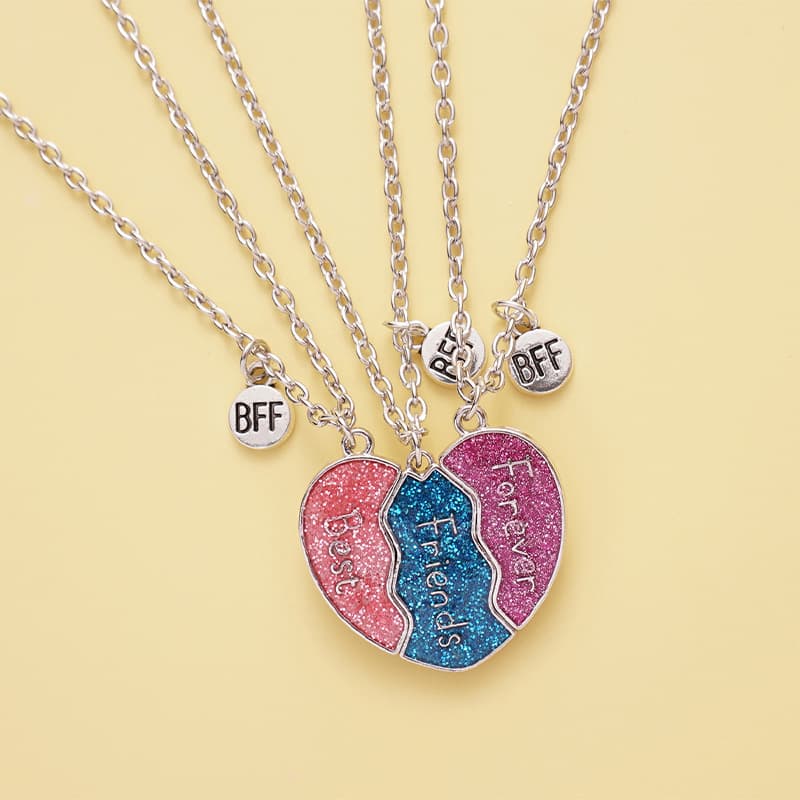 Best Friends Forever Magnetic Necklace Set - Sparkly Heart Pendant Gift for Girls & Teens