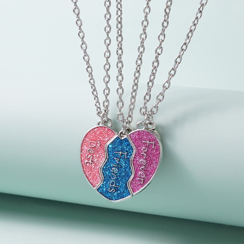 Best Friends Forever Magnetic Necklace Set - Sparkly Heart Pendant Gift for Girls & Teens