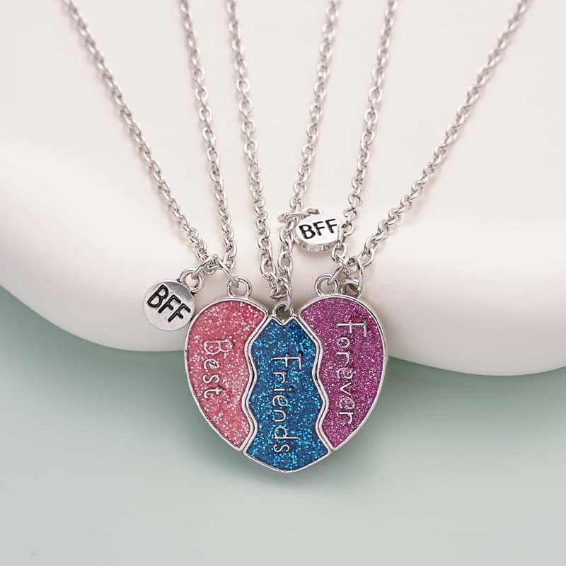Best Friends Forever Magnetic Necklace Set - Sparkly Heart Pendant Gift for Girls & Teens