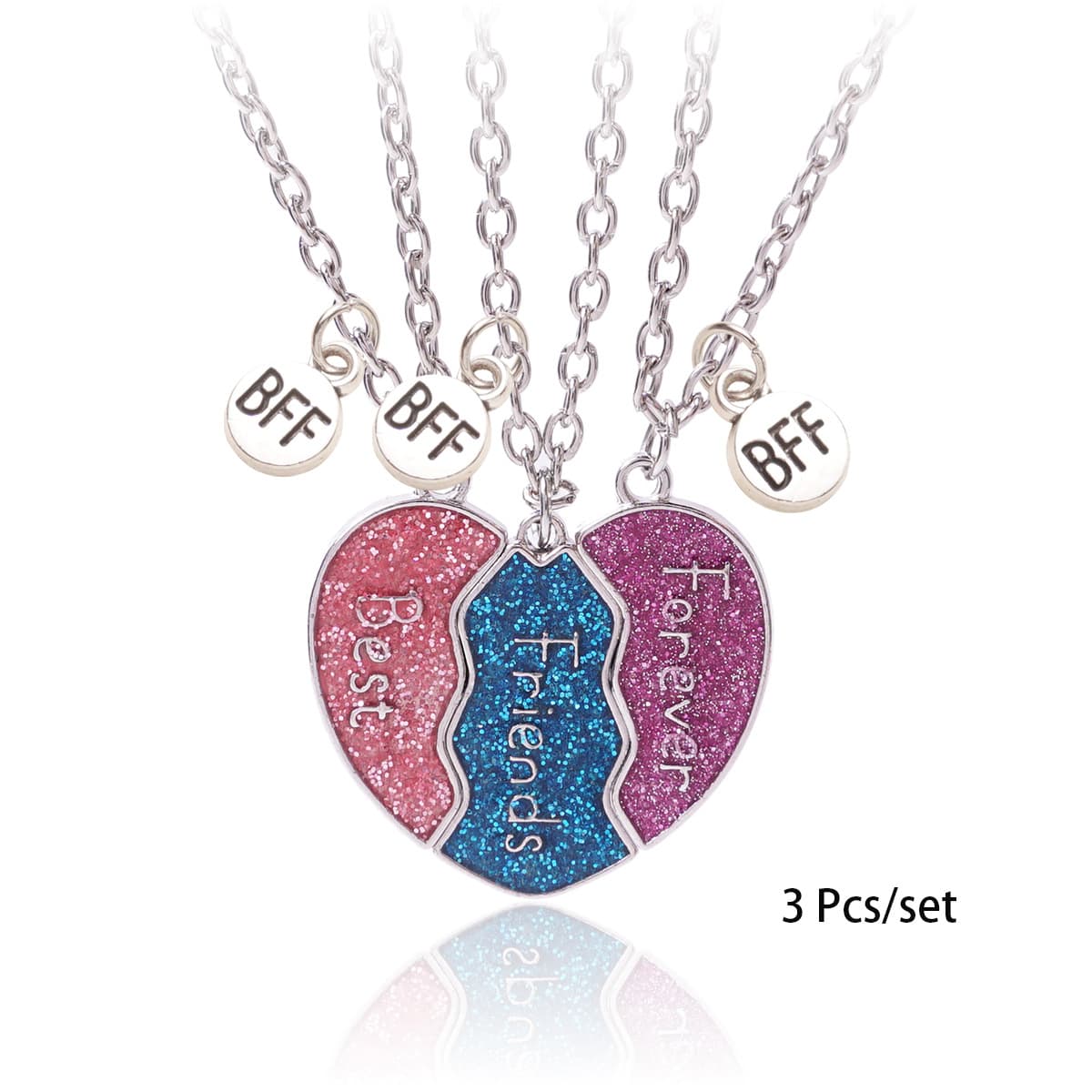 Best Friends Forever Magnetic Necklace Set - Sparkly Heart Pendant Gift for Girls & Teens