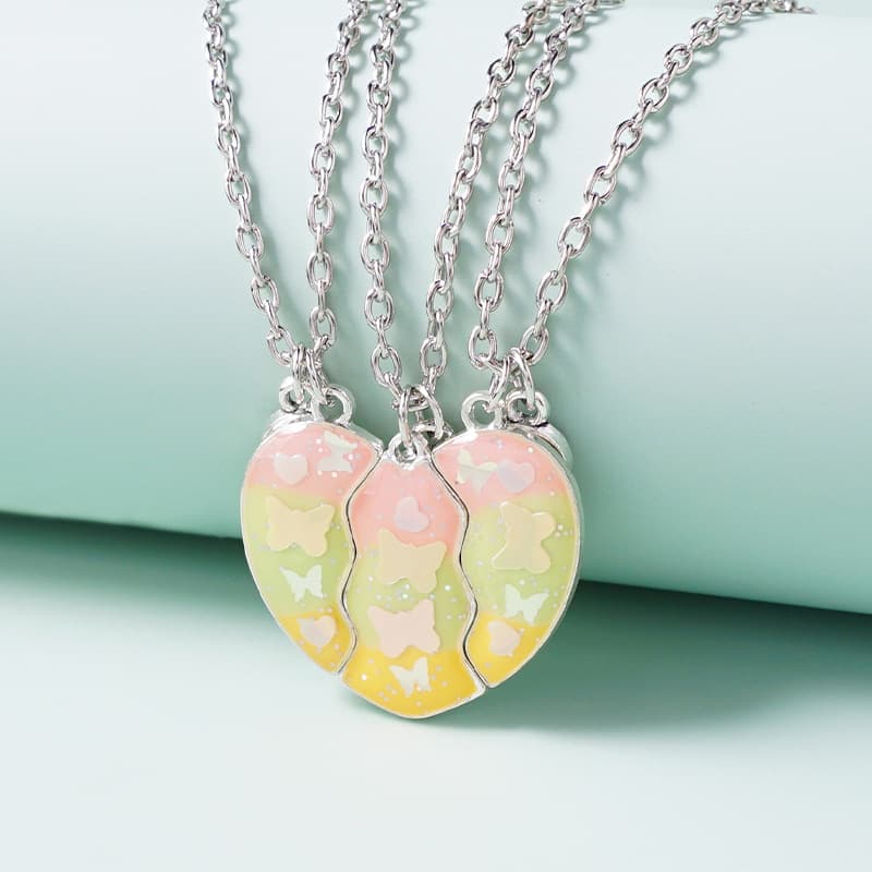 BFF Magnetic Heart Necklace Set - Cute Butterfly Friendship Jewelry for Girls