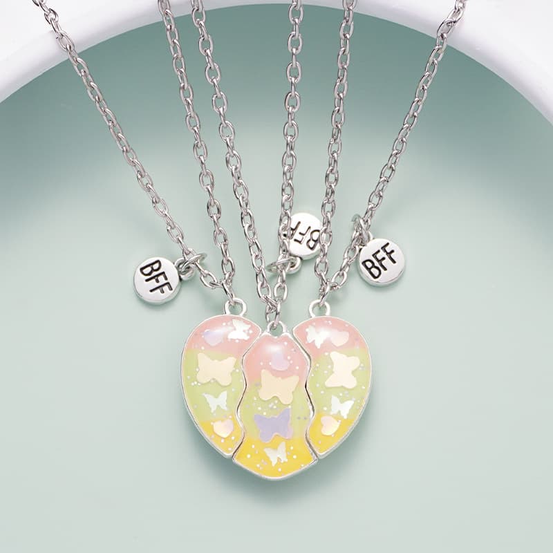 BFF Magnetic Heart Necklace Set - Cute Butterfly Friendship Jewelry for Girls