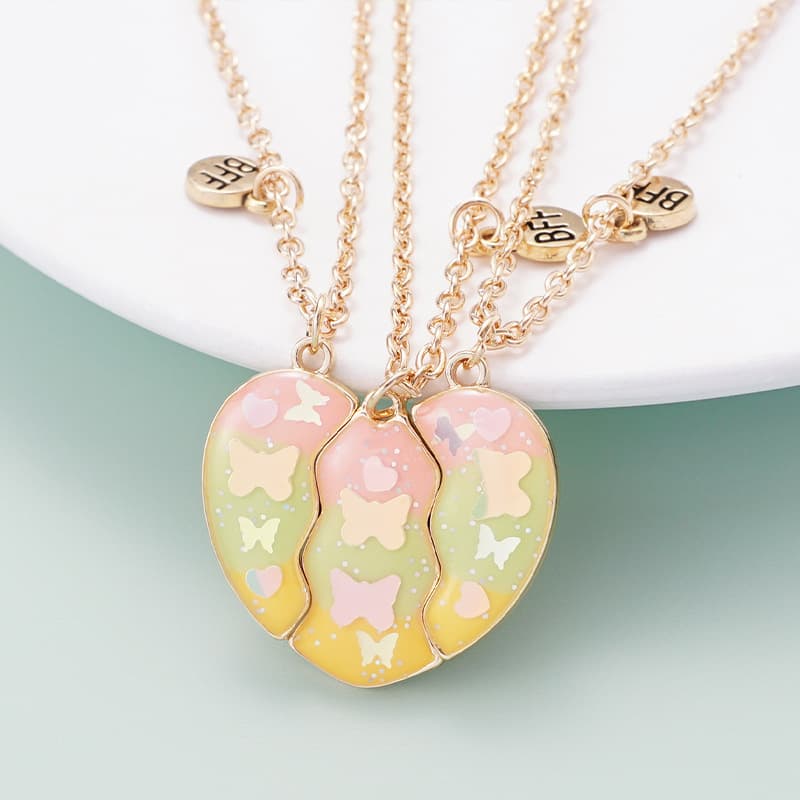 BFF Magnetic Heart Necklace Set - Cute Butterfly Friendship Jewelry for Girls