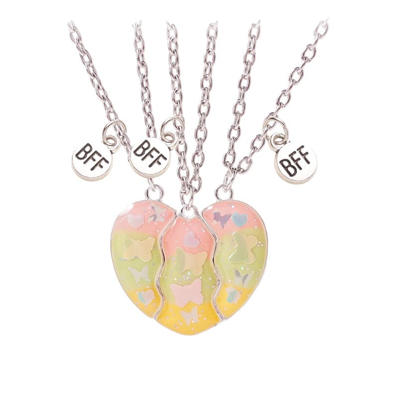 BFF Magnetic Heart Necklace Set - Cute Butterfly Friendship Jewelry for Girls