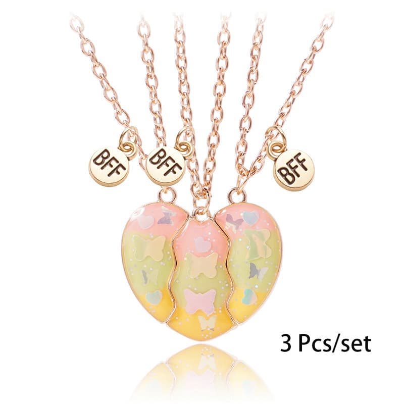 BFF Magnetic Heart Necklace Set - Cute Butterfly Friendship Jewelry for Girls