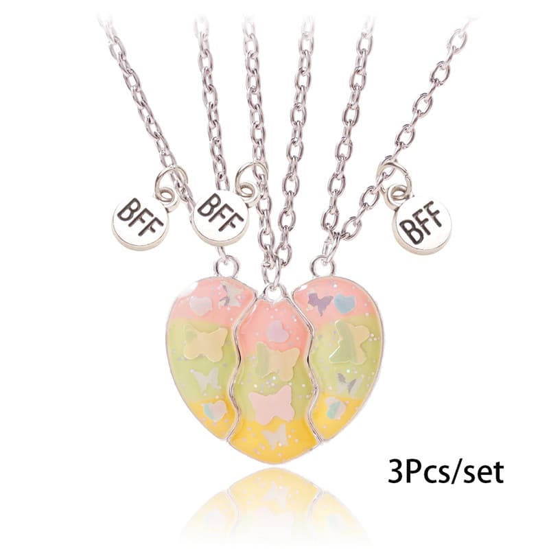 BFF Magnetic Heart Necklace Set - Cute Butterfly Friendship Jewelry for Girls