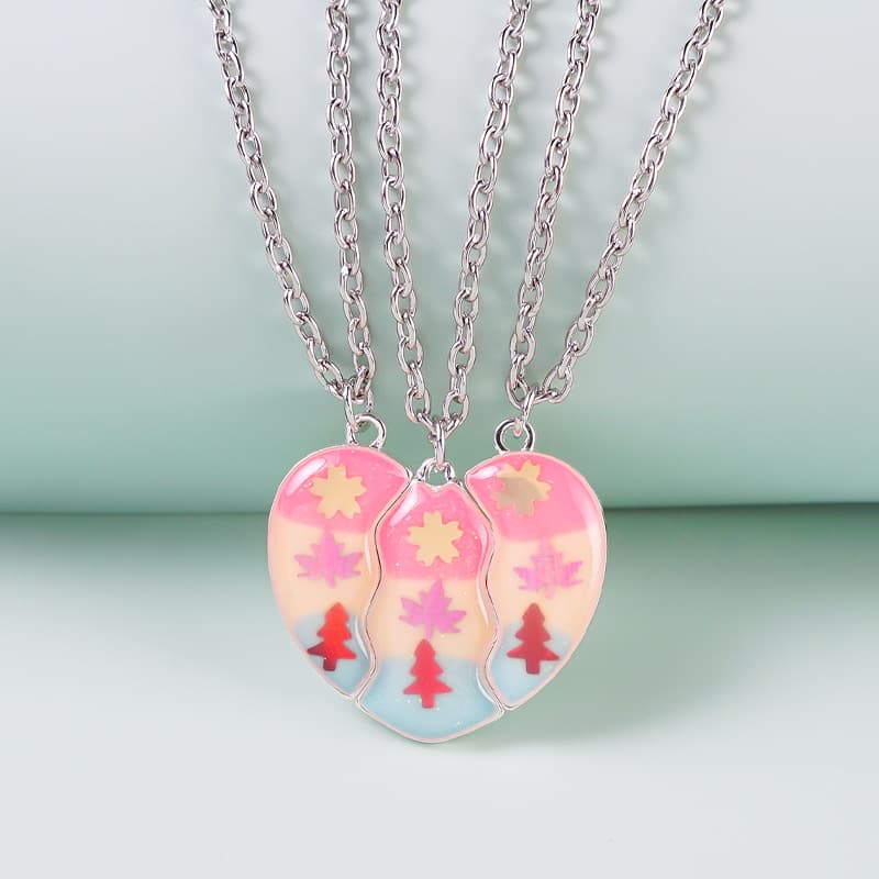 Magnetic BFF Necklaces Set of 3, Heart-Shaped Christmas Tree Friendship Jewelry Gift