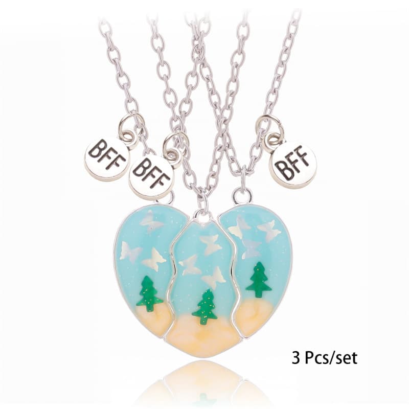 Magnetic BFF Necklaces Set of 3, Heart-Shaped Christmas Tree Friendship Jewelry Gift