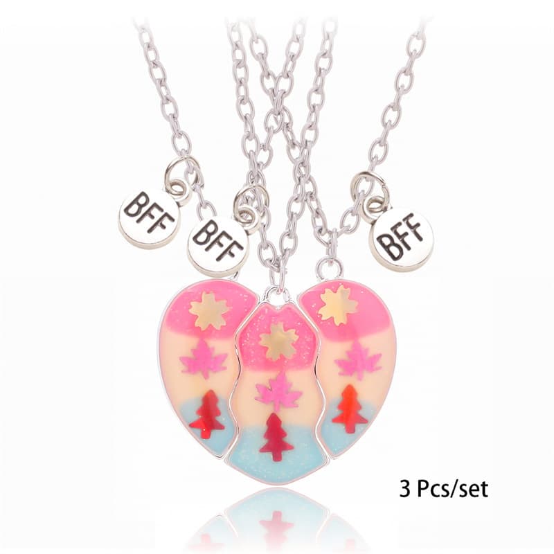 Magnetic BFF Necklaces Set of 3, Heart-Shaped Christmas Tree Friendship Jewelry Gift