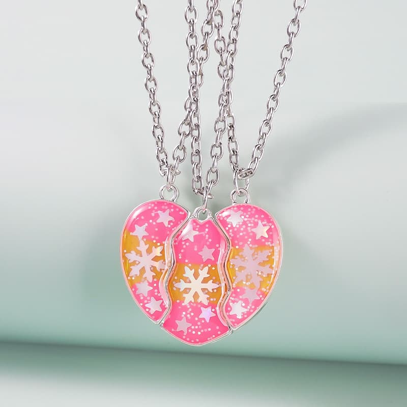 BFF Magnetic Heart Necklaces - Snowflake & Star Christmas Gift for Best Friends