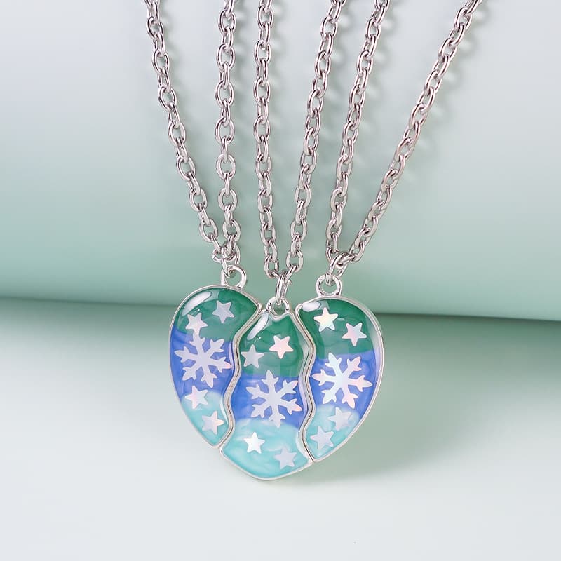 BFF Magnetic Heart Necklaces - Snowflake & Star Christmas Gift for Best Friends