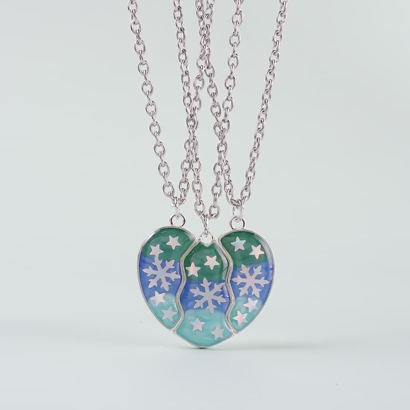 BFF Magnetic Heart Necklaces - Snowflake & Star Christmas Gift for Best Friends