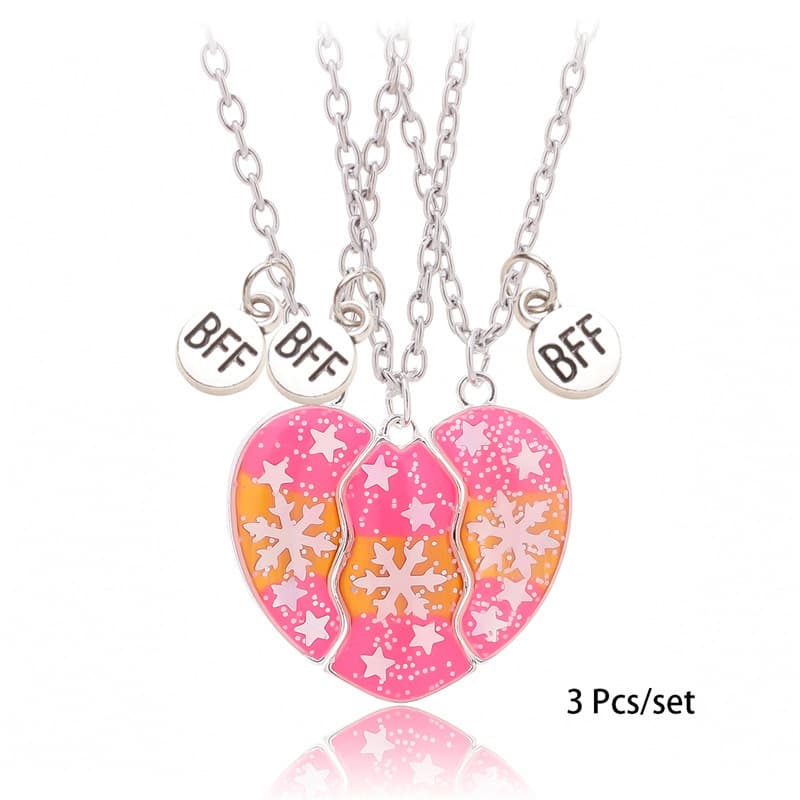 BFF Magnetic Heart Necklaces - Snowflake & Star Christmas Gift for Best Friends