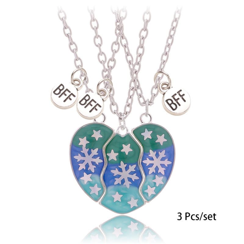 BFF Magnetic Heart Necklaces - Snowflake & Star Christmas Gift for Best Friends