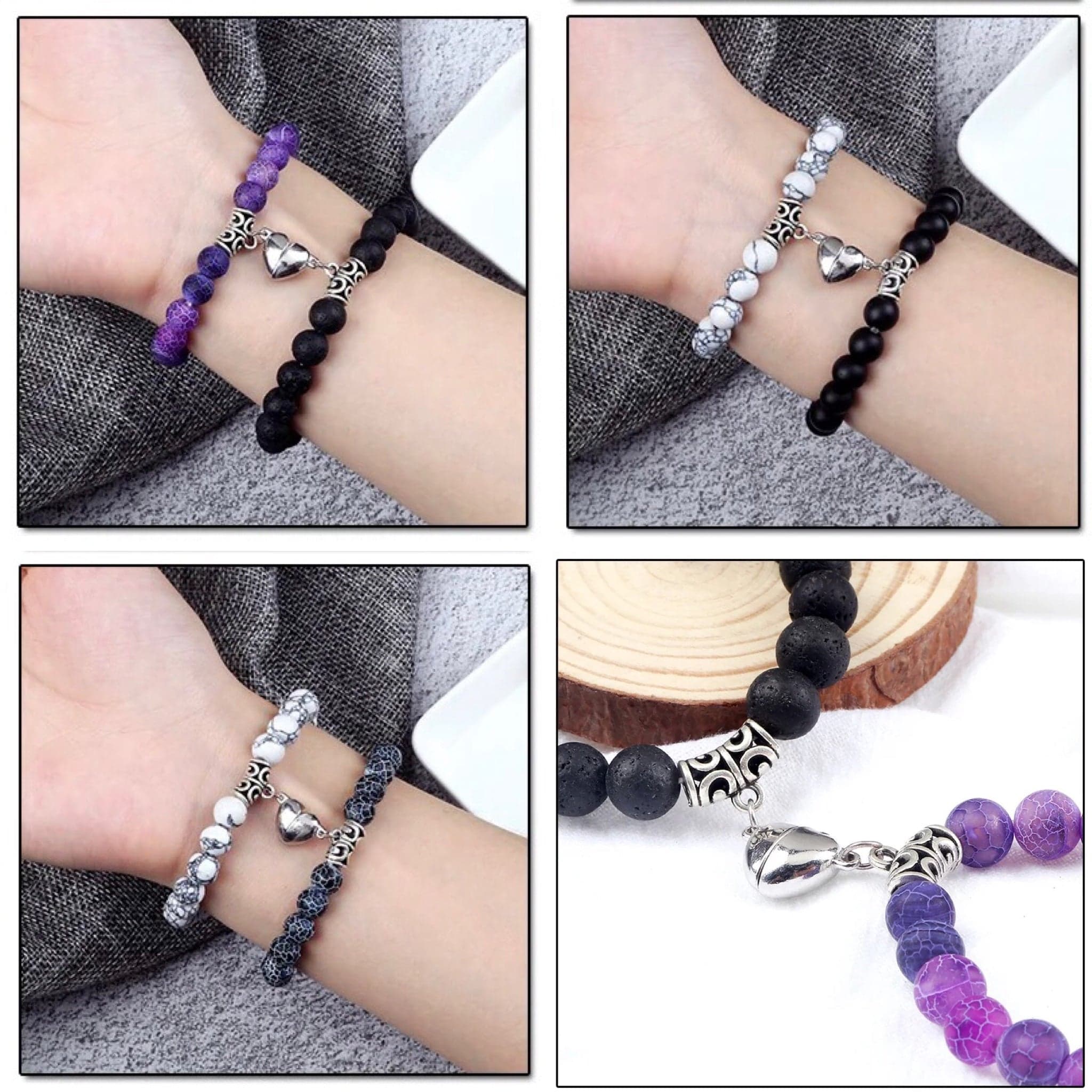 Natural Beads BFF Heart Bracelet