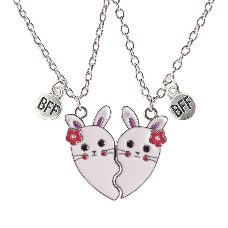 Cute Bunny Best Friend Necklaces - Magnetic Heart Pendant Set for Girls