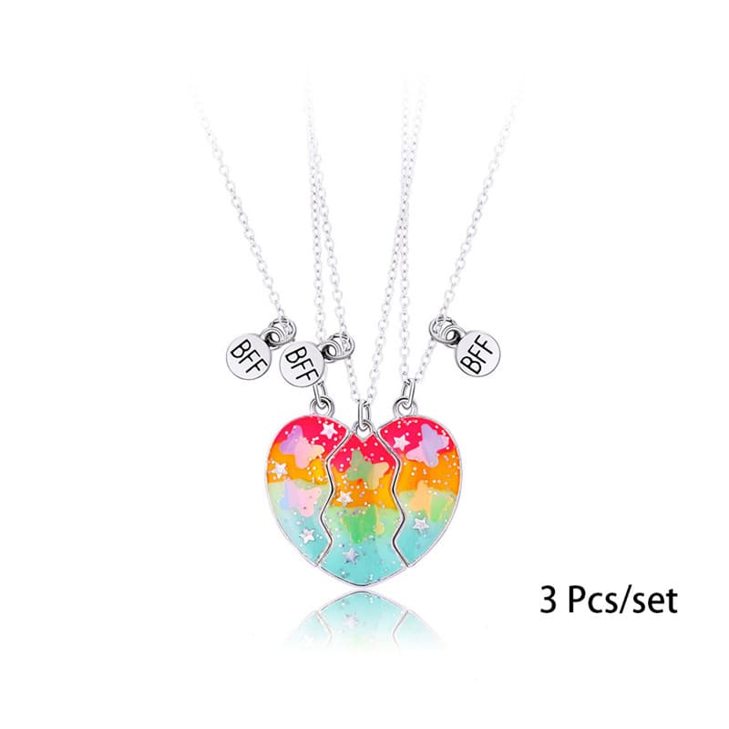 BFF Best Friend Forever Magnetic Heart Necklace Set - Rainbow Love Gift