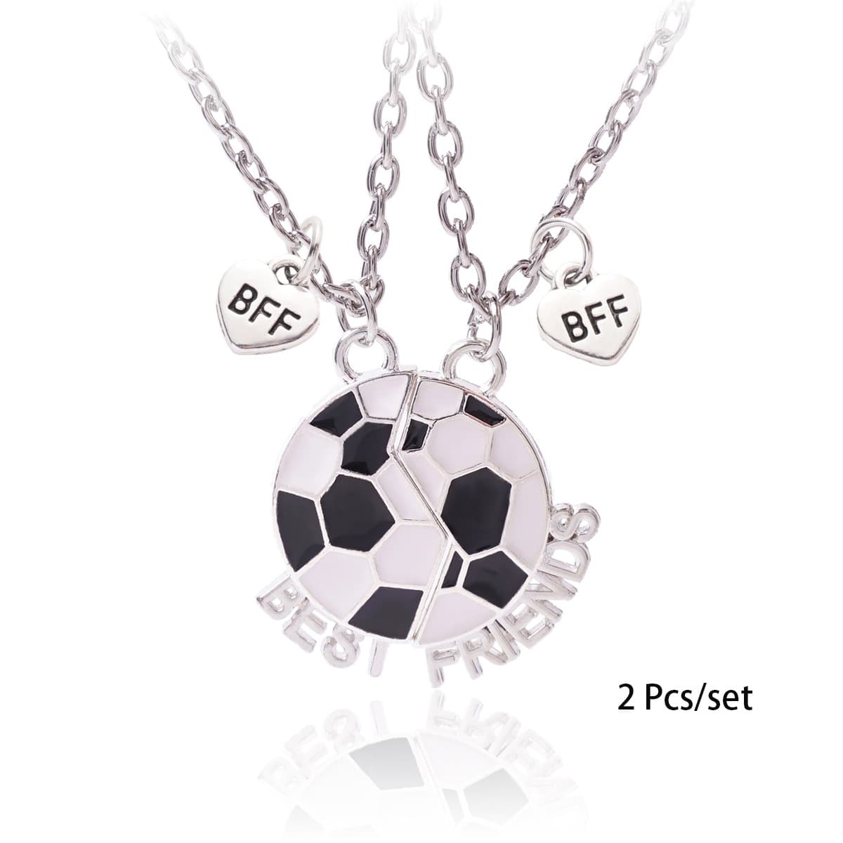Soccer Best Friends Magnetic Necklace Set for Girls, BFF Heart Charm Collar Chain Gift