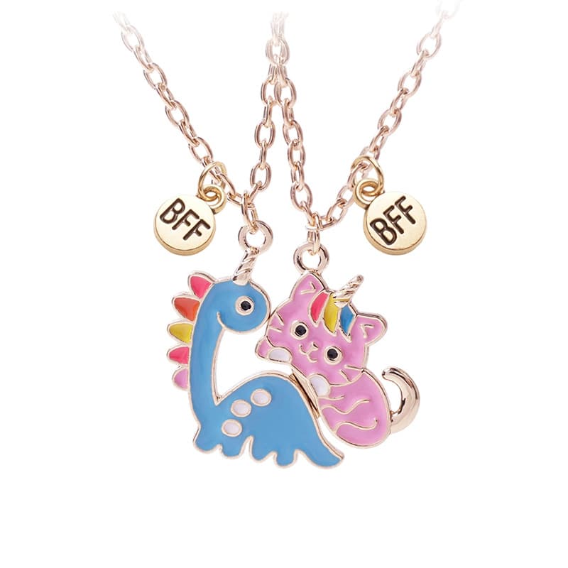 Cute Dinosaur & Unicorn BFF Necklaces Set for Best Friends