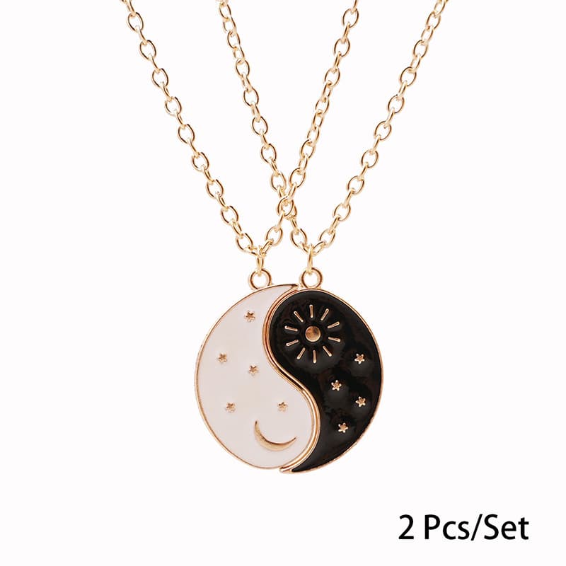 Yin Yang Couple Necklaces Set - Sun Moon Enamel Pendant Friendship Jewelry