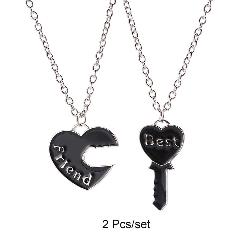 Matching Couple Necklaces - Heart & Key Enamel Pendant Set for Best Friends