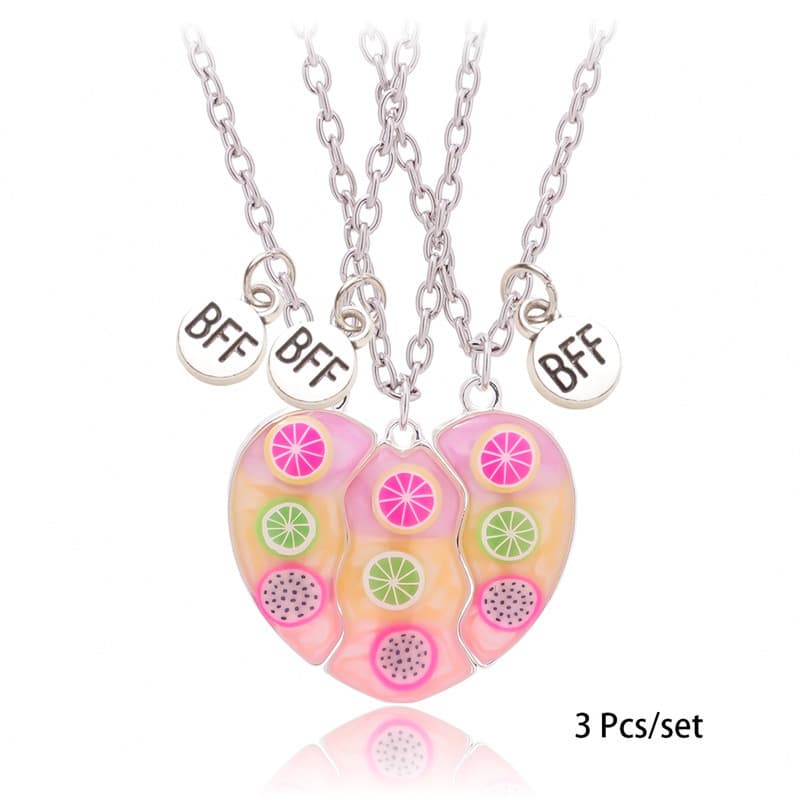 Fruit Magnetic BFF Necklace Set - Pink Heart Friendship Jewelry for Girls