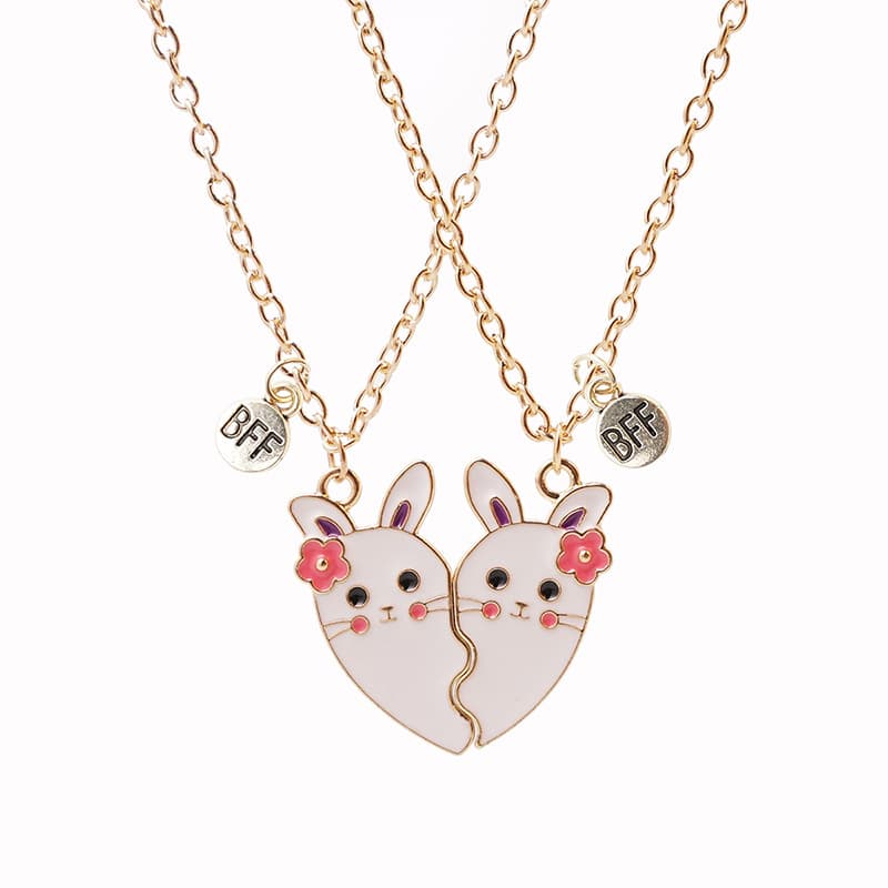 Adorable Bunny Necklace Set for Best Friends - Magnetic Heart Pendant Gift