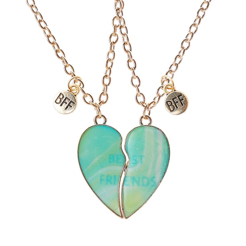 Best Friends Heart Magnetic Necklaces Set for Girls - Gold Tone Alloy Pendant