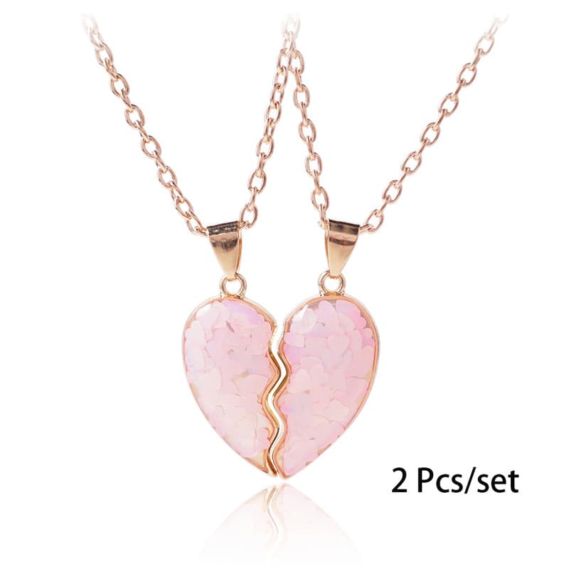 Matching Heart Necklace Set for Best Friends, Pink Love Pendant Gift