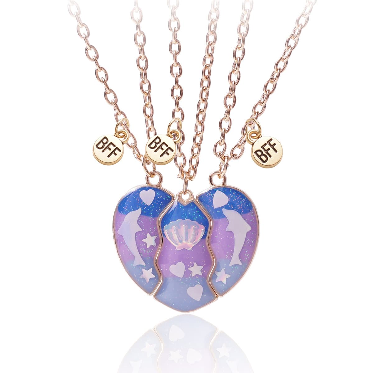 BFF Girls Matching Necklaces Set of 3, Cosmic Moon & Star Charm Friendship Jewelry