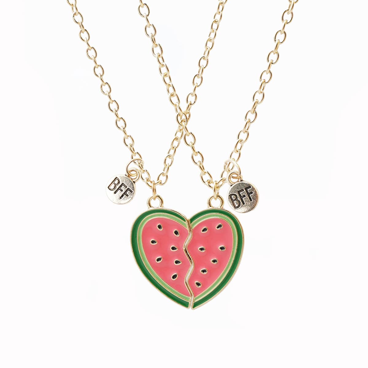 Sweet Watermelon Heart Magnetic Necklace Set for Best Friends